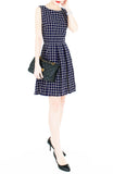 Grid Pro Quo Flare Dress - Dark Blue
