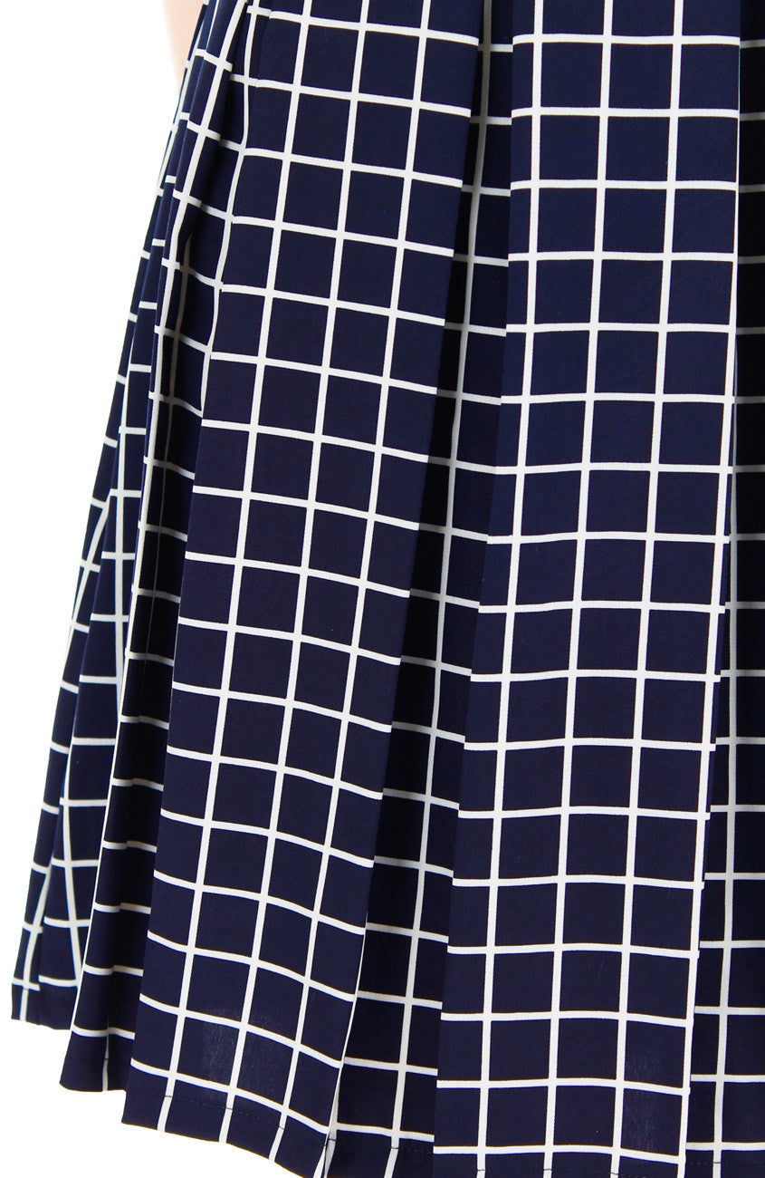 Grid Pro Quo Flare Dress - Dark Blue