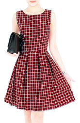 Grid Pro Quo Flare Dress - Maroon
