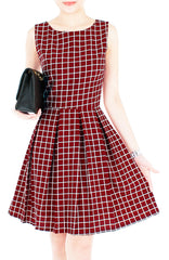 Grid Pro Quo Flare Dress - Maroon