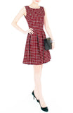 Grid Pro Quo Flare Dress - Maroon