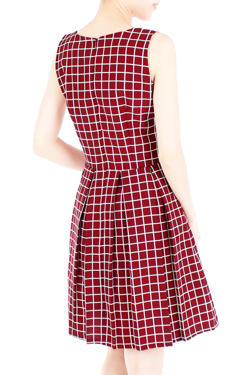 Grid Pro Quo Flare Dress - Maroon