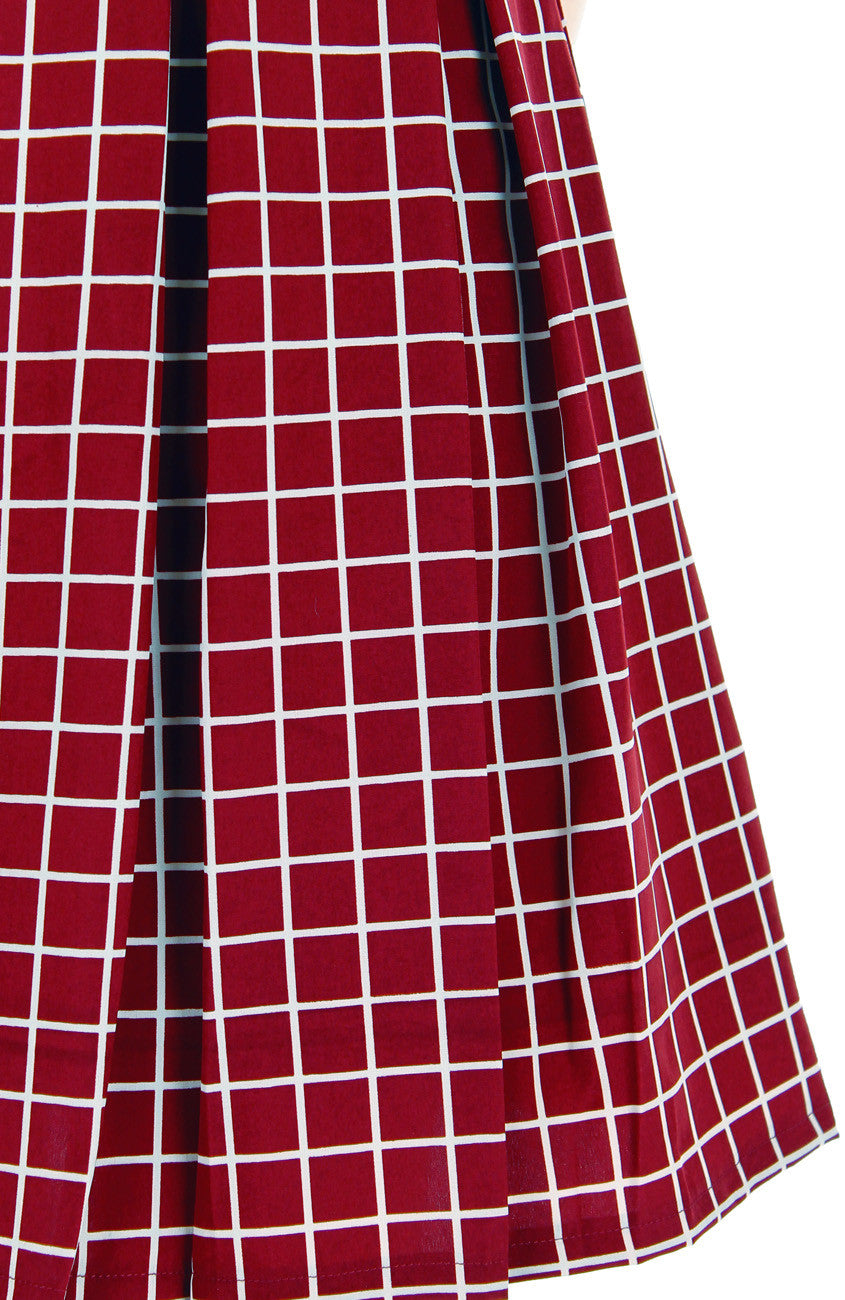 Grid Pro Quo Flare Dress - Maroon