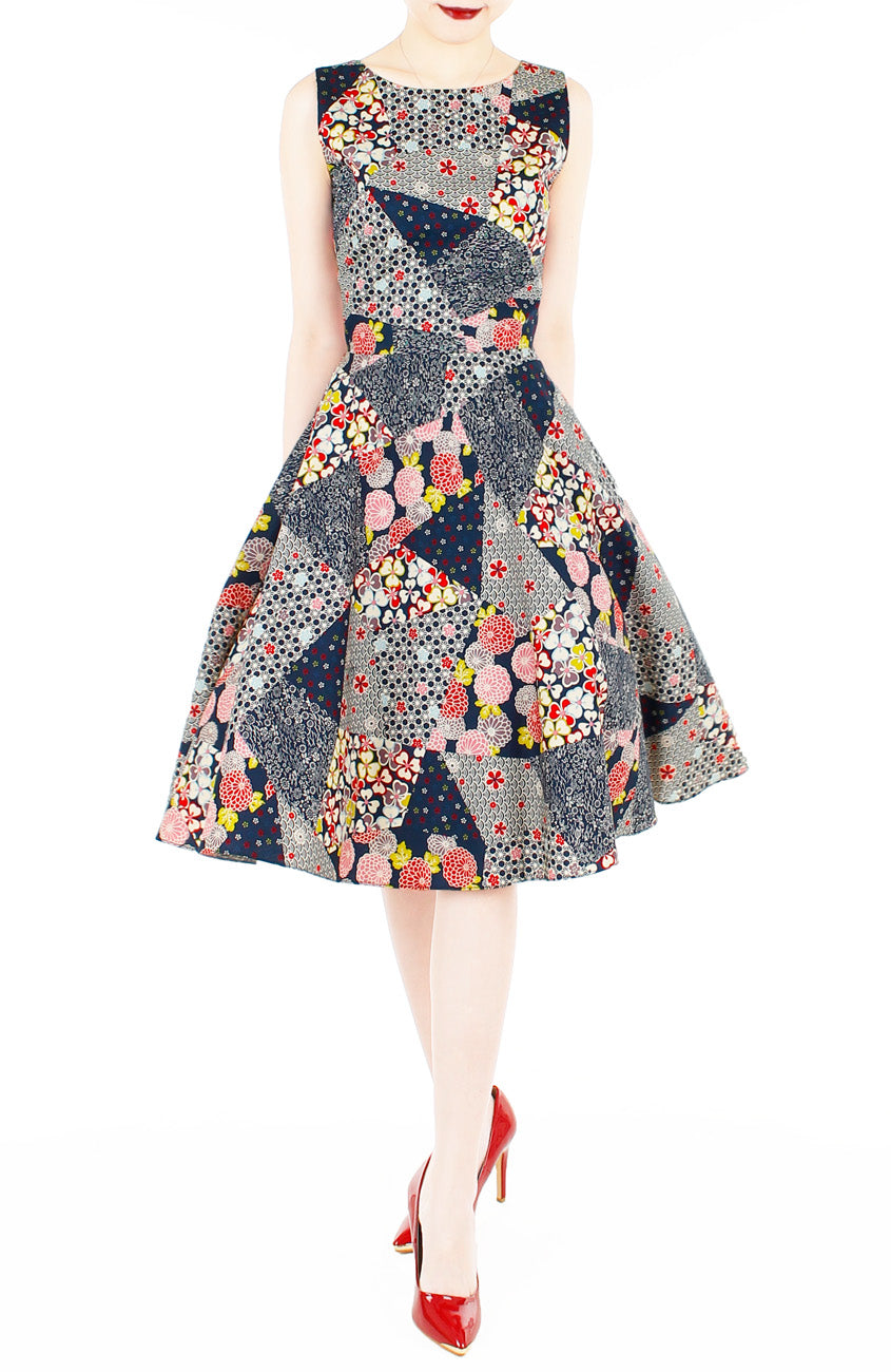 Hana Akira Flare Midi Dress in Midnight Blue