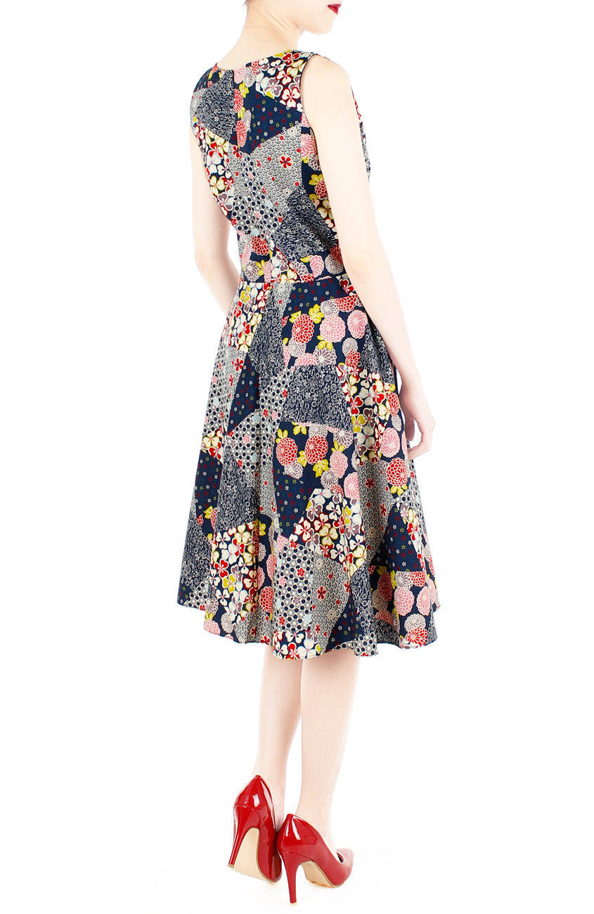 Hana Akira Flare Midi Dress in Midnight Blue