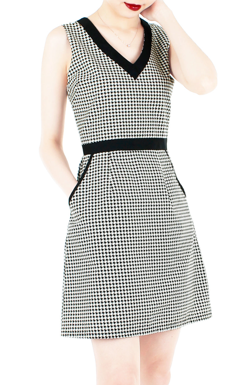 Happy Houndstooth 60s Mod A-Line Dress