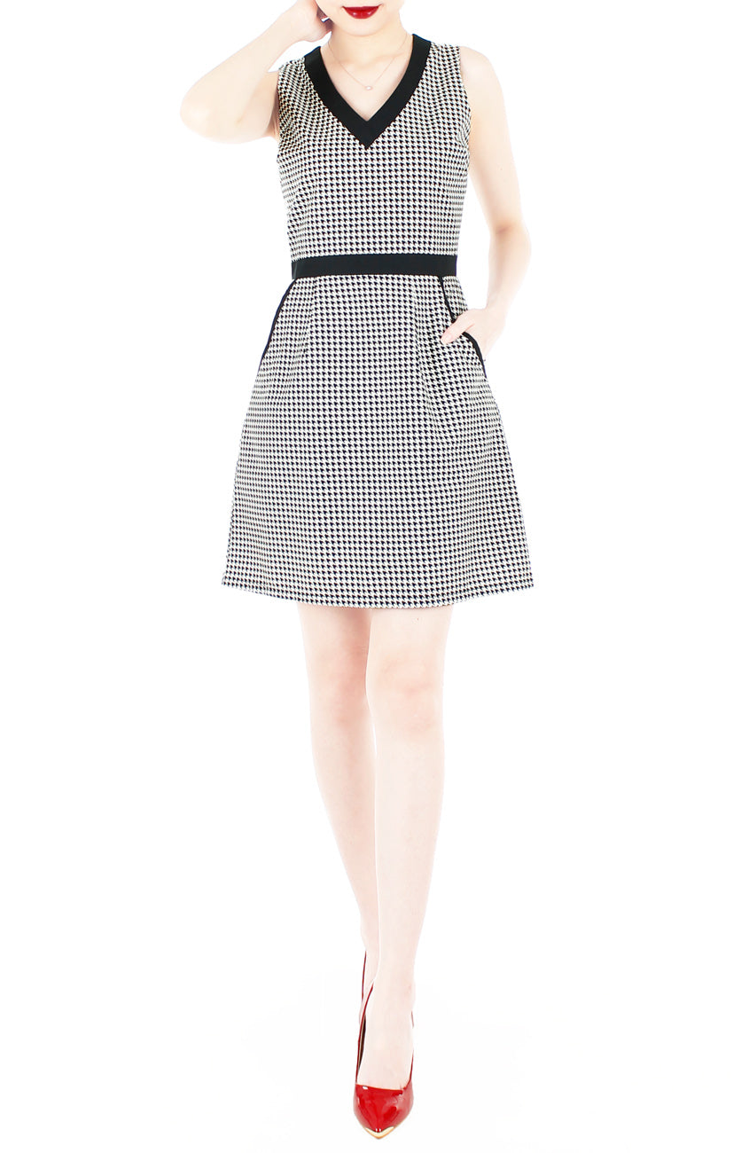 Happy Houndstooth 60s Mod A-Line Dress