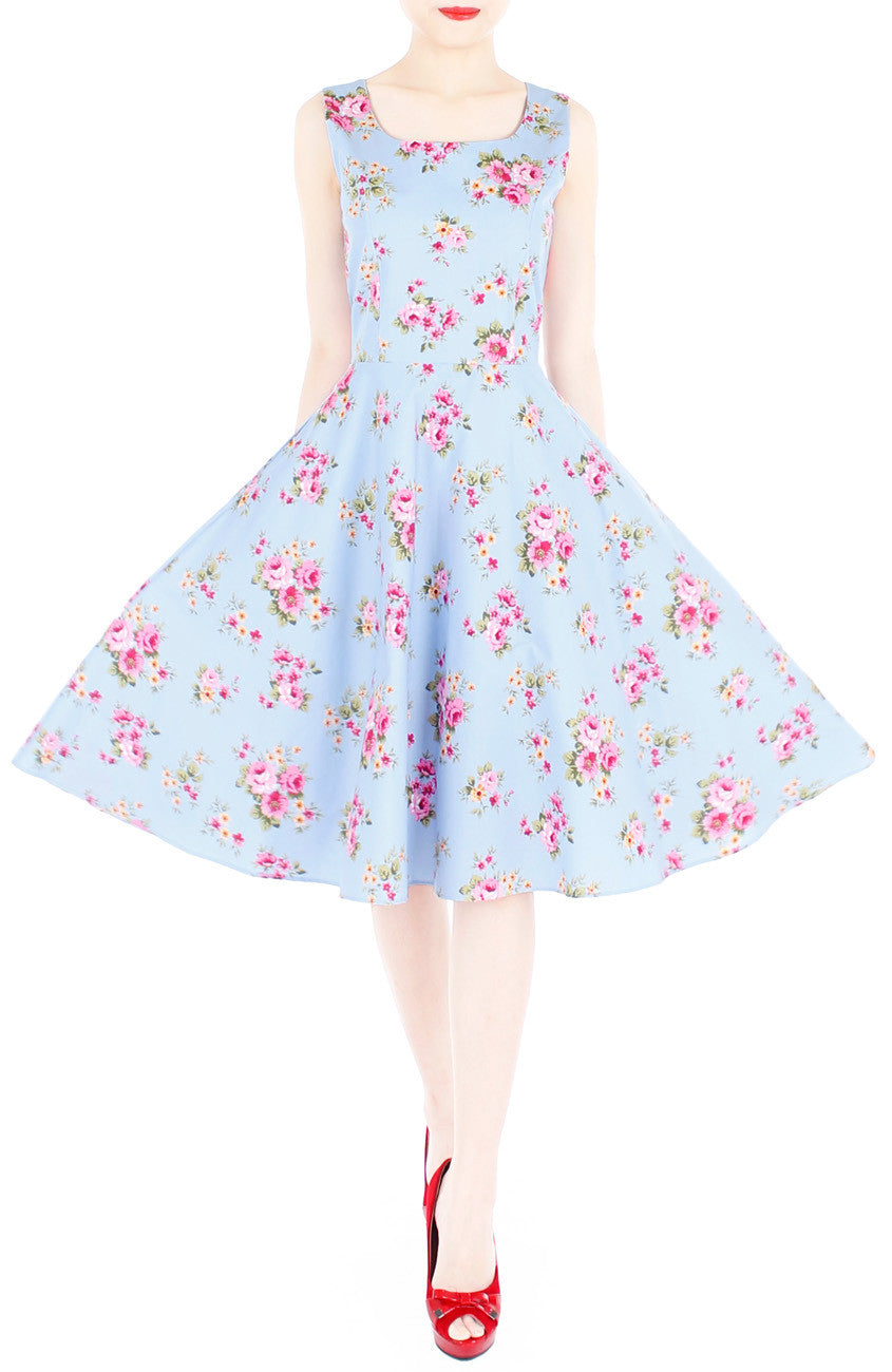 Hey, Pretty Blossom! Flare Midi Dress - Powder Blue