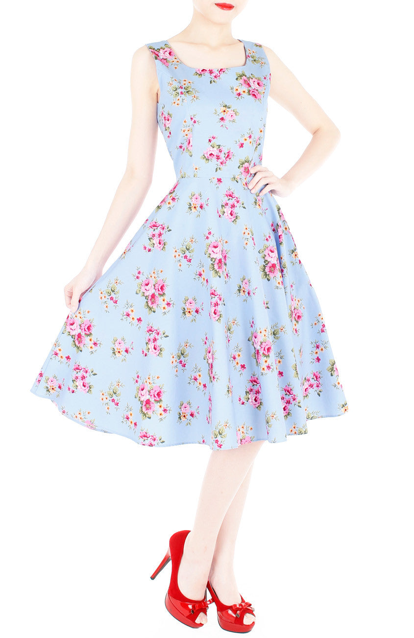 Hey, Pretty Blossom! Flare Midi Dress - Powder Blue