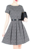 High-Tea Hour Flare Dress with Short Sleeves - Black
