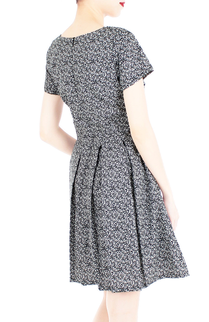 High-Tea Hour Flare Dress with Short Sleeves - Black
