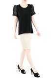 Honeycomb Organza Short Sleeve Blouse - Black