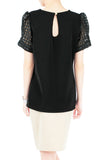 Honeycomb Organza Short Sleeve Blouse - Black