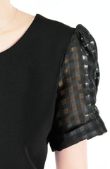 Honeycomb Organza Short Sleeve Blouse - Black