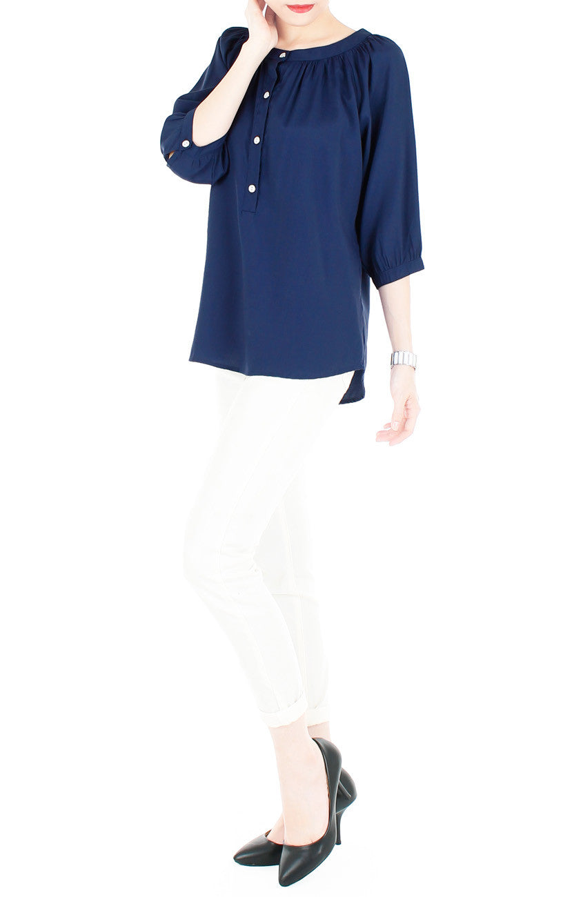 Idyllic Saturday 3/4-length Sleeve Blouse - Dark Blue