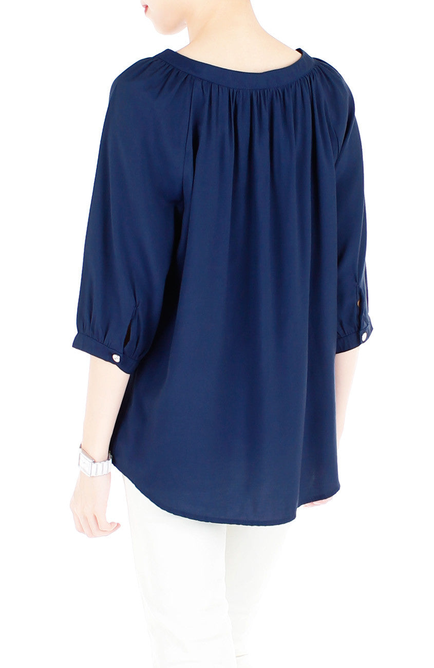 Idyllic Saturday 3/4-length Sleeve Blouse - Dark Blue