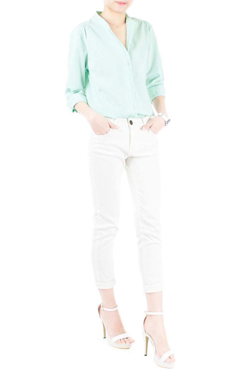 Informal Approach Pinstripe Blouse - Pastel Green