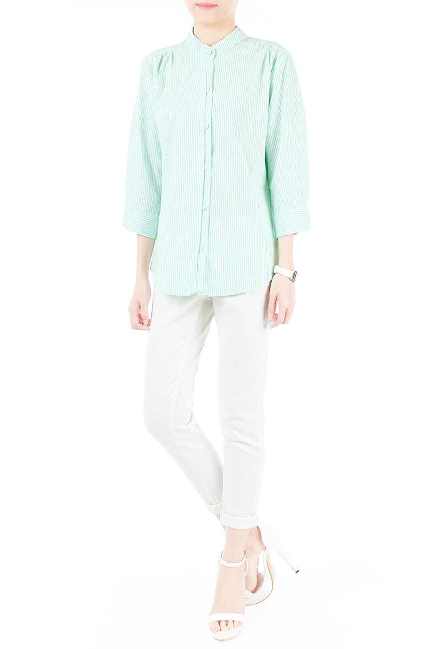 Informal Approach Pinstripe Blouse - Pastel Green