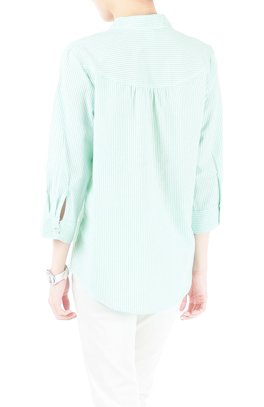 Informal Approach Pinstripe Blouse - Pastel Green
