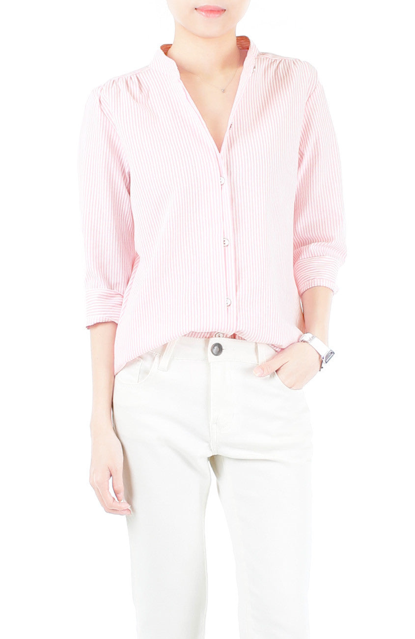Informal Approach Pinstripe Blouse - Pastel Pink