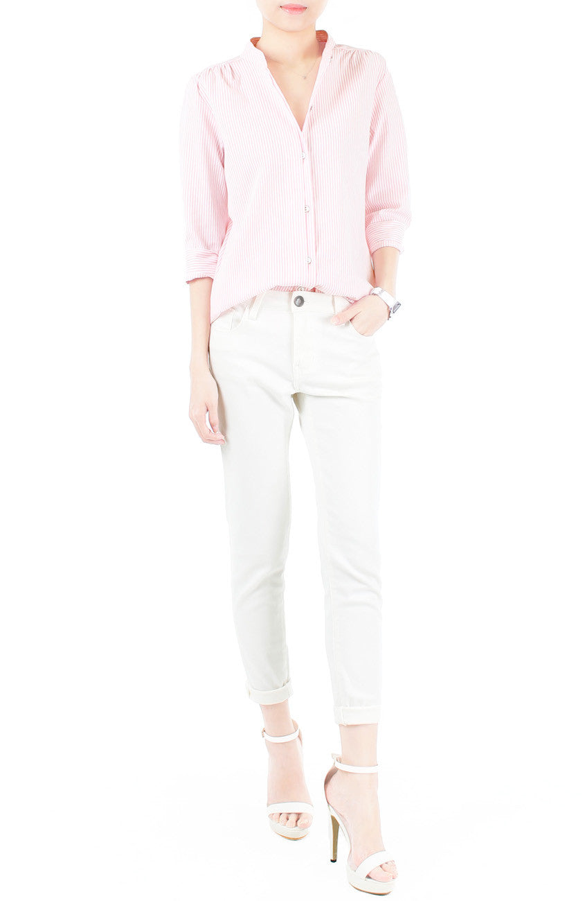 Informal Approach Pinstripe Blouse - Pastel Pink