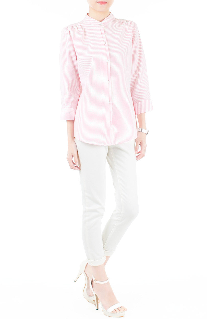 Informal Approach Pinstripe Blouse - Pastel Pink