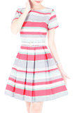 Infused in Watercolour Flare Dress with Short Sleeves - Coral Pink