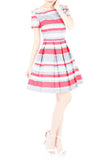 Infused in Watercolour Flare Dress with Short Sleeves - Coral Pink
