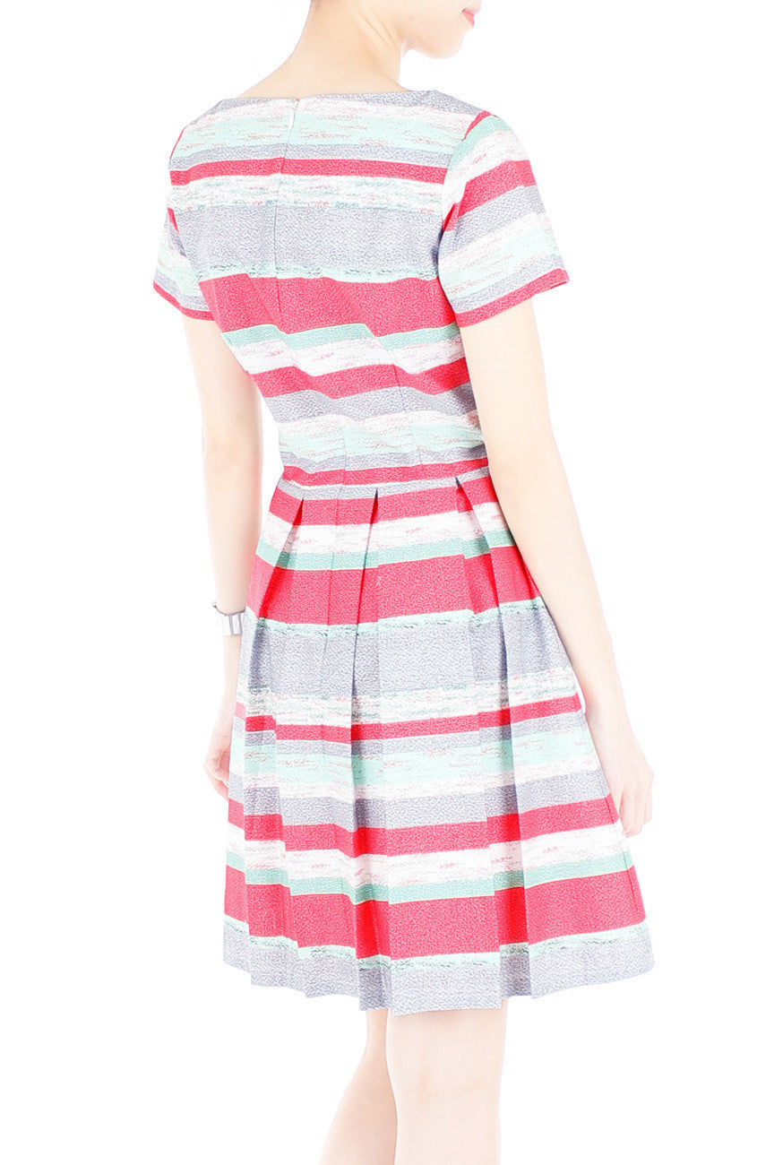 Infused in Watercolour Flare Dress with Short Sleeves - Coral Pink