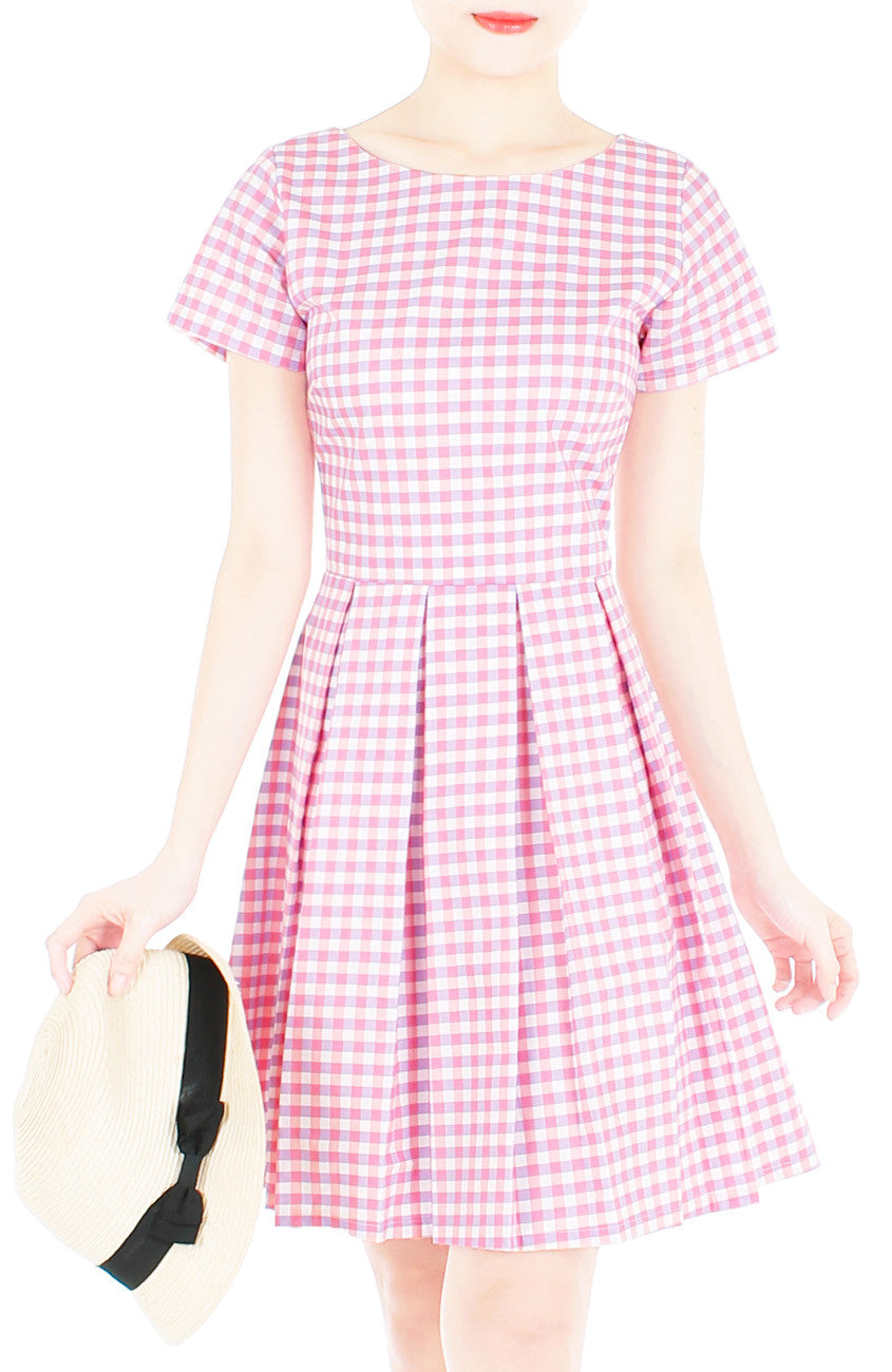 Isle Check It Out Flare Dress with Sleeves - Pink