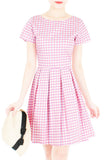 Isle Check It Out Flare Dress with Sleeves - Pink