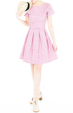 Isle Check It Out Flare Dress with Sleeves - Pink