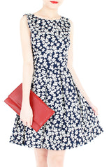 Japanese Anemone Flare Dress - Dark Blue