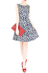 Japanese Anemone Flare Dress - Dark Blue