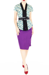 Japanese Ekiyo-e Waves Mei Kebaya Dress with Obi Belt