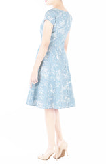 Japanese Plum Blossoms Flare Tea Dress - Sky Blue