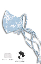 Japanese Plum Blossoms Pure Cotton Face Mask with Head Ties - Sky Blue