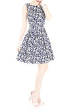 Japanese Fern Blooms Flare Dress - Dark Blue