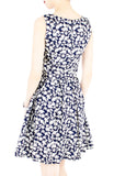 Japanese Fern Blooms Flare Dress - Dark Blue
