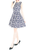 Japanese Fern Blooms Flare Dress – White