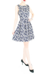 Japanese Fern Blooms Flare Dress – White