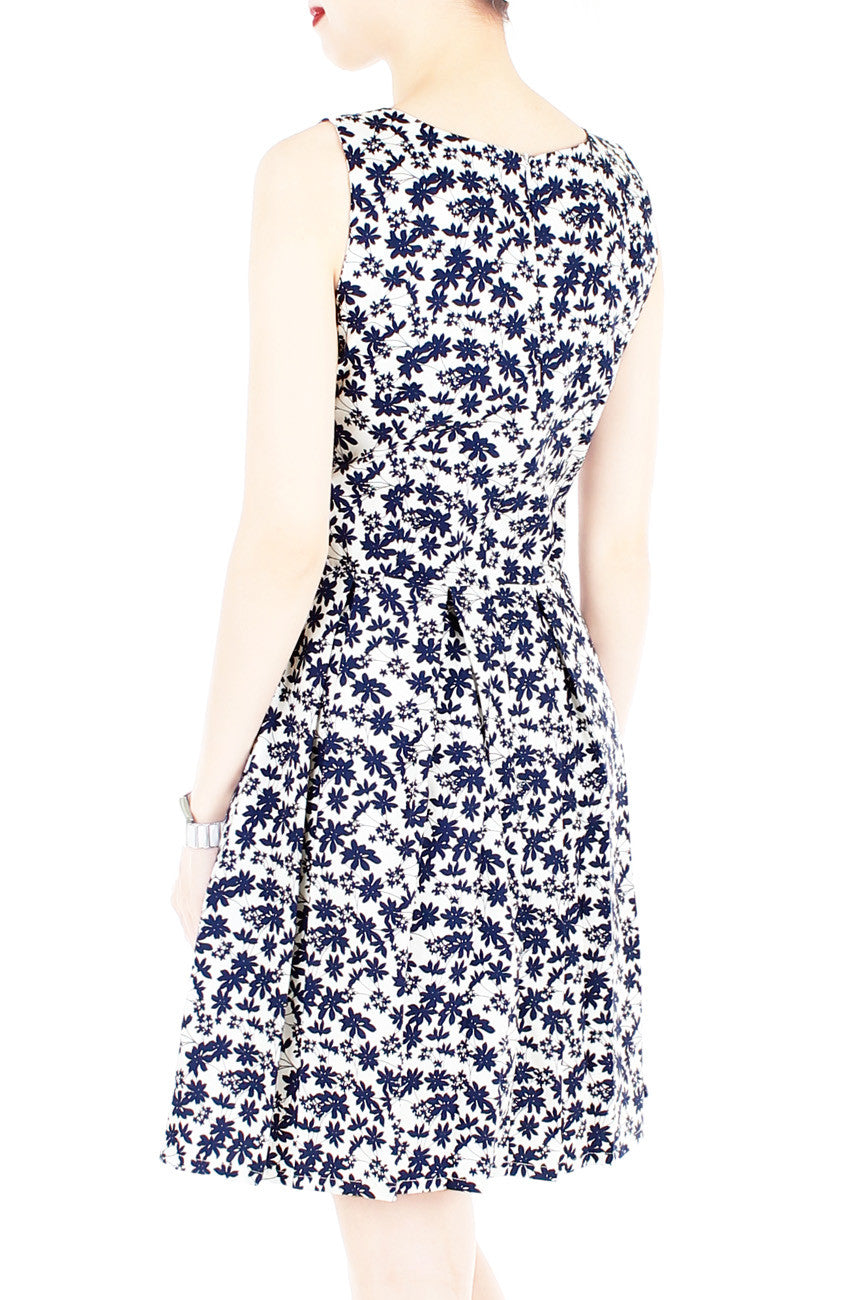 Japanese Fern Blooms Flare Dress – White