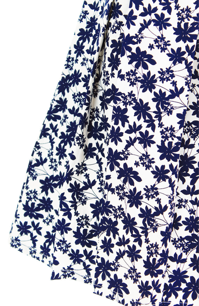 Japanese Fern Blooms Flare Dress – White