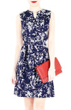 Japanese Plum Blossoms A-Line Button Down Dress - Midnight Blue