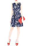 Japanese Plum Blossoms A-Line Button Down Dress - Midnight Blue