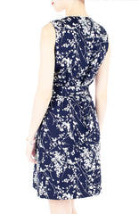 Japanese Plum Blossoms A-Line Button Down Dress - Midnight Blue
