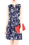 Japanese Plum Blossoms A-Line Button Down Dress - Midnight Blue