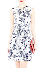 Japanese Plum Blossoms A-Line Button Down Dress - Winter White