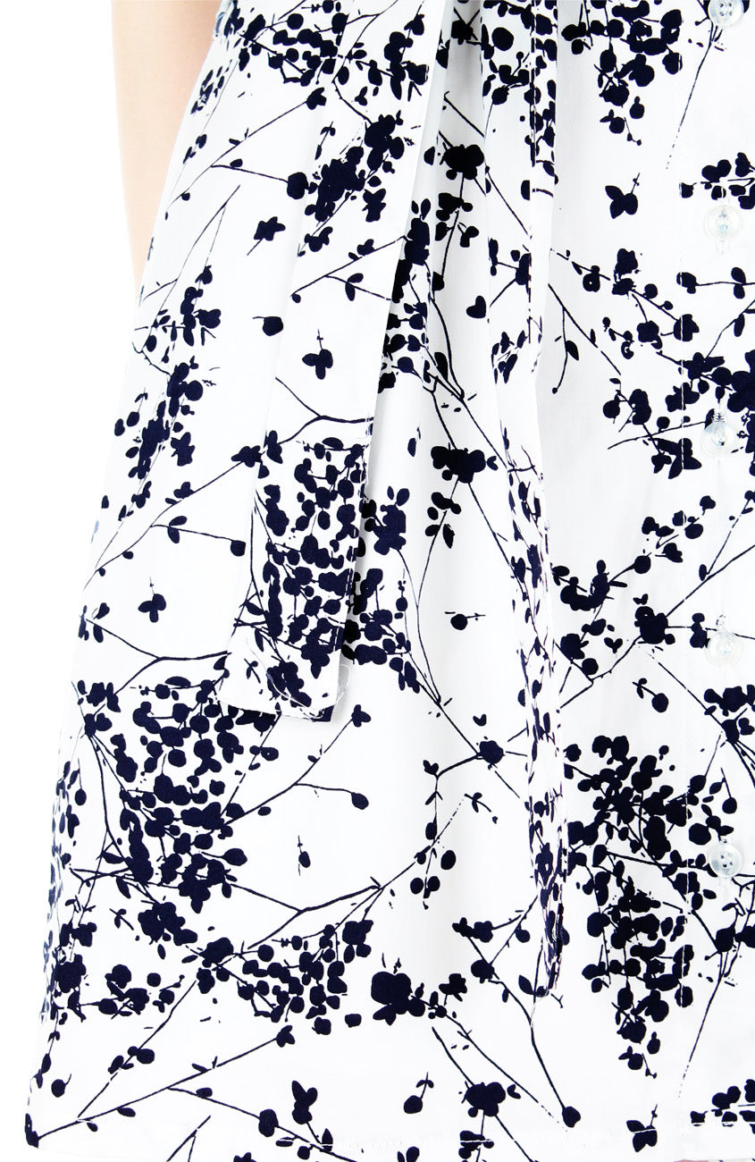 Japanese Plum Blossoms A-Line Button Down Dress - Winter White