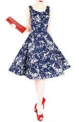 Japanese Plum Blossoms Flare Midi Dress – Midnight Blue